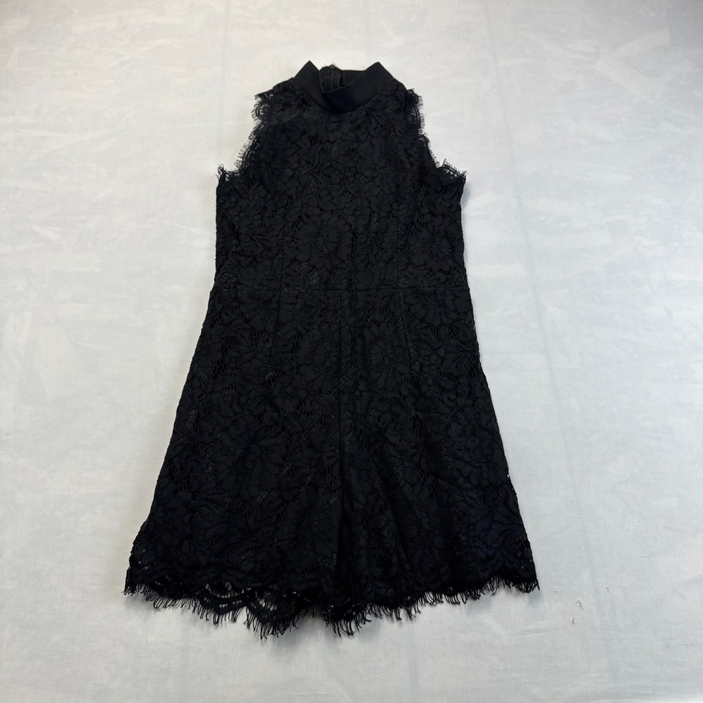 Orange Juice XS Romper Womens Black Floral Lace Mock Neck Sleeveless Back Zip